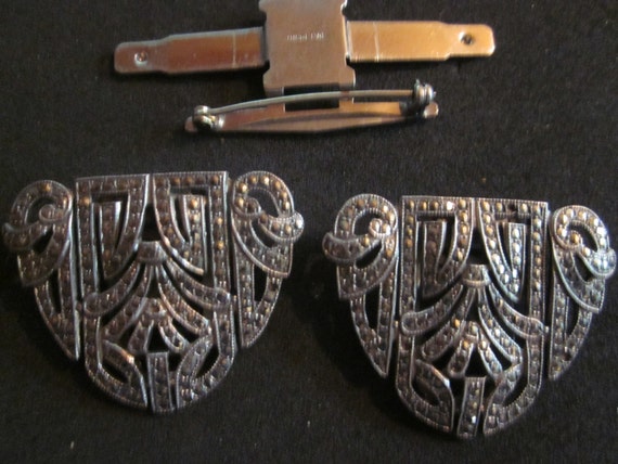 sterling marcasite brooch, dress clips, fabulous - image 3