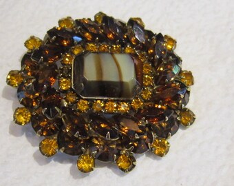 atemberaubende Vintage Strass Brosche Gold und Braun 2" Zacken Set Steine erstaunlich