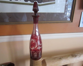 lge ruby cut to clear bohemian decanter, scenic bohemian glass, ruby glass