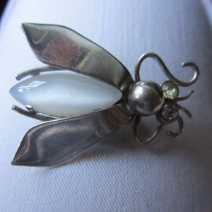 fabulous vintage bug pin from czechoslovakia with white stone  body 1 1/4&quot; by 1 1/2&quot;