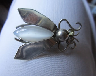 fabulous vintage bug pin from czechoslovakia with white stone  body 1 1/4" by 1 1/2"