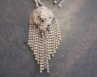 amazing rhinestone necklace 3 1/2" pendant hollywood regency gorgeous