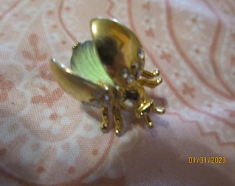 rhinestone bug pin moveable wings green body 1"