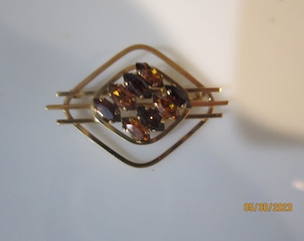 gorgeous gold filled modernistic brooch yellow/brown stones 1 3/4"