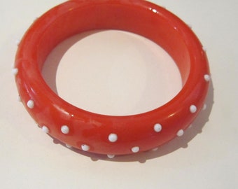 RARE orange bakelite bangle with white raised dots excellent vintage bakelite bracelet