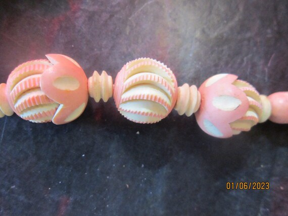 beautiful carved vintage beads pink and ivory col… - image 2