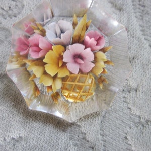 vintage lucite brooch, basket of flowers, vintage pin