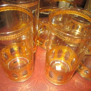 XMAS SALE set of 8 culver gold gilt glasses 4 low boy and 4 tall antiqua glasses all mint condition heavy gold gilt