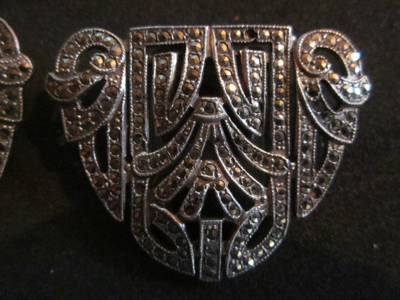 sterling marcasite brooch, dress clips, fabulous - image 4