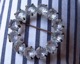 rhinestone circle pin  1 5/8" vintage circle pin brooch