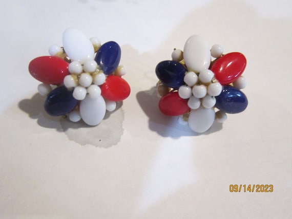 red white blue miriam haskell pierced earrings vi… - image 1