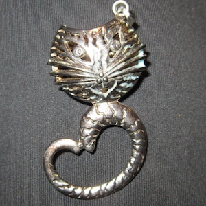 sterling silver modernistic cat pendant 2&quot; long adorable