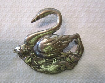 sterling swan pin  vintage heavy weight sterling brooch