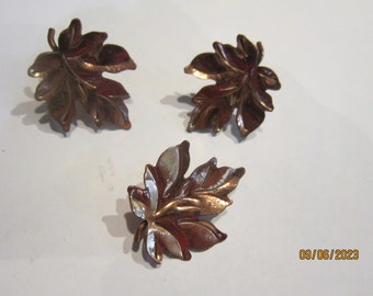 signed bret barkin copper cufflinks and pin leaf shaped stunning