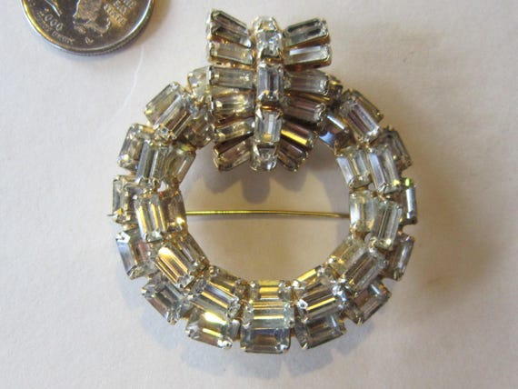 amazing baguette cut rhinestone brooch large and … - image 1