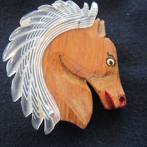 lucite and wood horse pin brooch vintage lucite pin