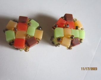 sweet pair of german vintage clipon earrings colorful cubes 3/4"