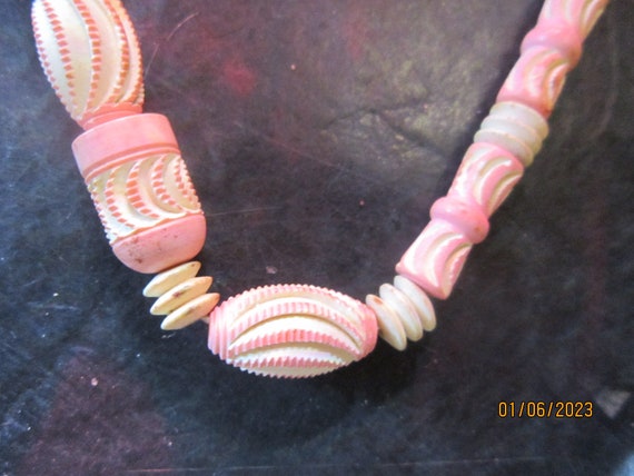 beautiful carved vintage beads pink and ivory col… - image 3