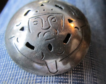 925 Sterling Silver Vintage Mexico Aztec Calendar Pin Brooch