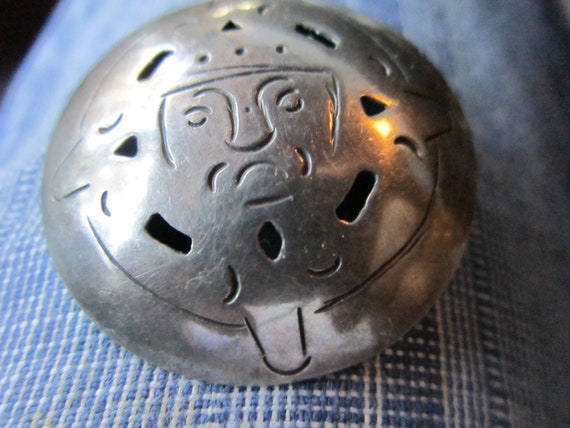 Broche / Pendentif Mexicain Rare En Argent Sterling Et Bakélite Noire - Tête D'Indien, Années 1930 - Bijou Vintage