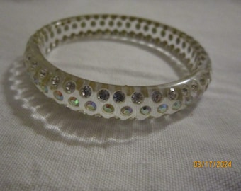 vintage clear lucite and rhinestone bangle AB center stones bangle bracelet