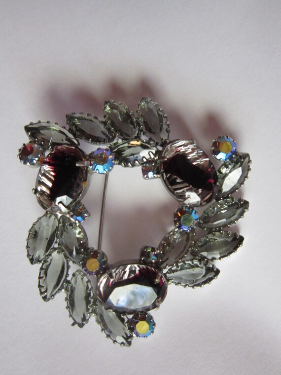 huge vintage rhinestone brooch AB grey and lavend… - image 3