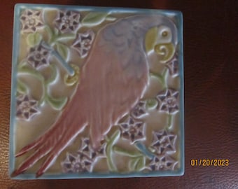 SALE  Stunning vintage rookwood trivet parrot gorgeous colors mint condition