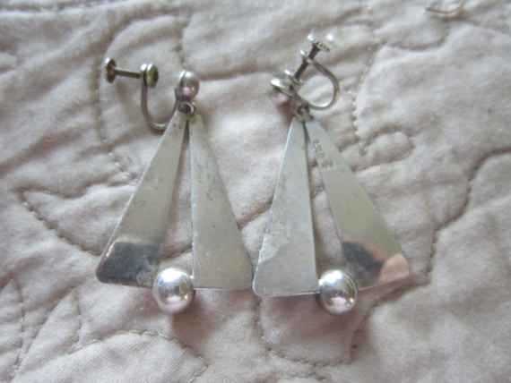 large sterling screw back earrings, mexico, 2' lo… - image 3