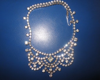 vintage rhinestone choker necklace, prong set stones, amazing