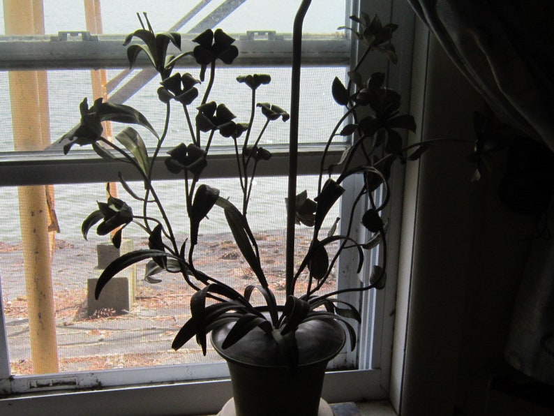 huge floral metal lamp 40 tall 18 wide amazing metal flowers and leaves mid century
