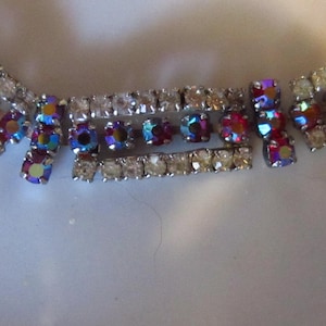 vintage rhinestone link bracelet with ab red stones lovely