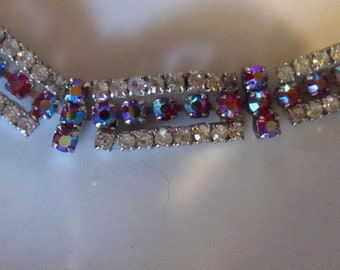 vintage rhinestone link bracelet with ab red stones lovely