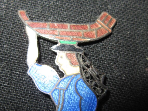 enamel on sterling topazio brooch lady w/basket g… - image 3