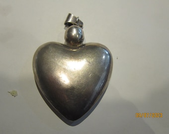 huge heavy vintage sterling puff heart pendant 2 1/2" by 2" excluding bail