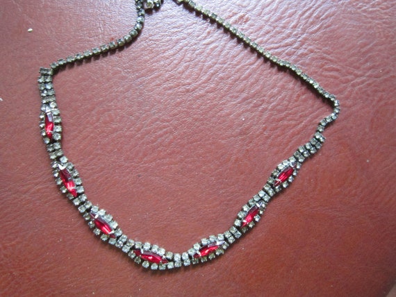 rhinestone necklace ruby red stones with clear rh… - image 1