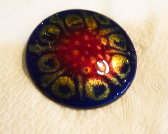 enamel on copper brooch amazing colors 1 3/4" across great color