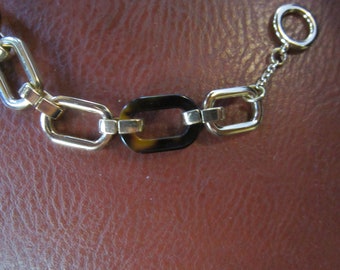 ralph lauren faux tortoise shell and gold link bracelet with toggle clasp lovely 7"