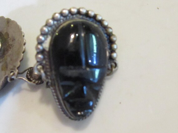 sterling & onyx earrings screw backs lady w/earri… - image 4