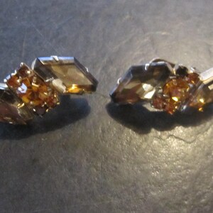 brown and yellow rhinestone earrings clip earrings vintage