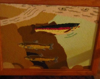 needlepoint fish picture framed wall decor 18 1/2" by 14 1/2"
