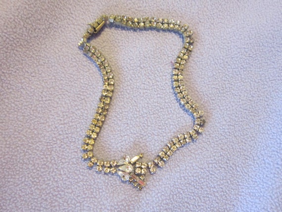 vintage rhinestone necklace double row prong set … - image 1