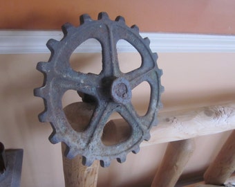 vtg cast iron gear, steampunk, industrial, repurpose me,,light fixture
