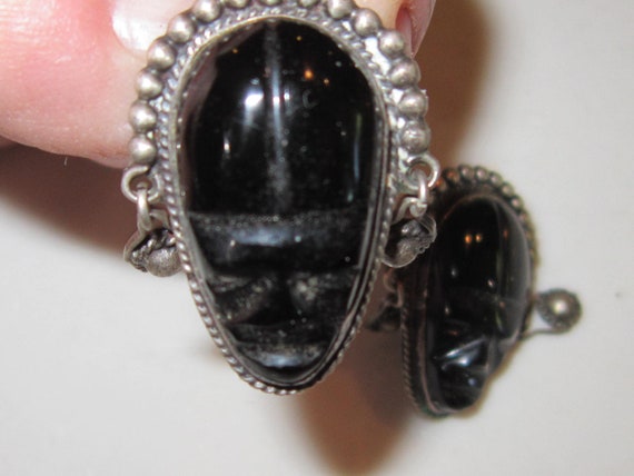 sterling & onyx earrings screw backs lady w/earri… - image 2