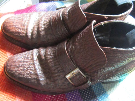 mens exotic skin leather ankle boots w/buckle sz 9