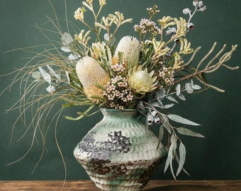 Handcrafted Vintage Green Ceramic Jug Vase