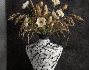 Handcrafted Black and White Ceramic Vase