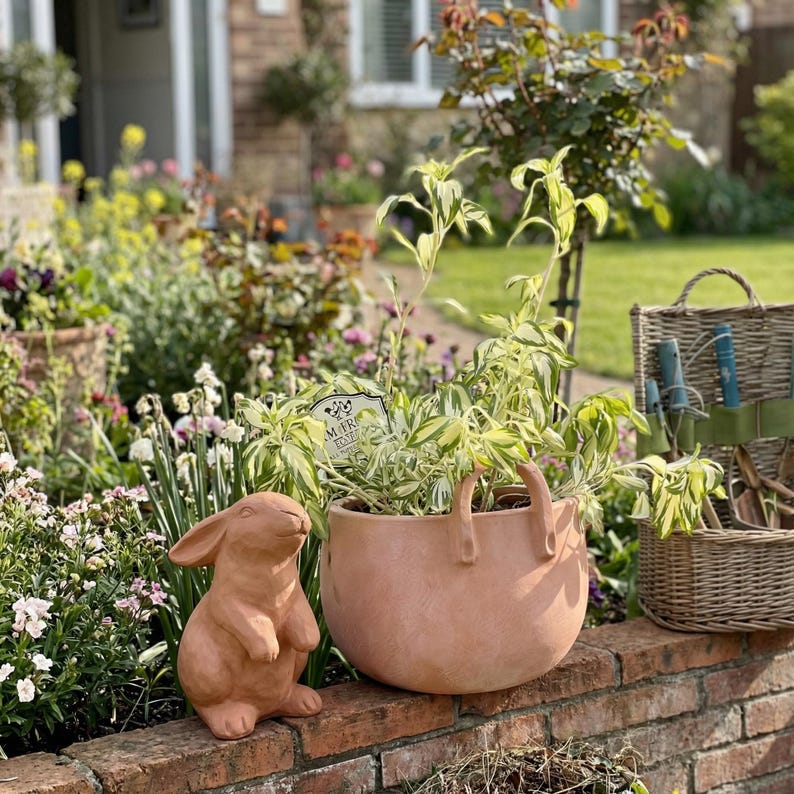 Handcrafted Terracotta Rabbit Garden Statue - Etsy