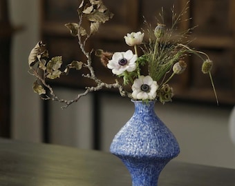 Blue Sculptural Ceramic Vase, Decorative Artisan Vase for Table Centerpieces