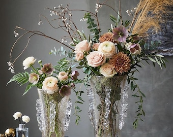 Textured Clear Glass Vase, Tall Decorative Vase for Floral Arrangements, Modern Home Decor