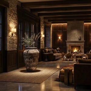 Large Rustic Floor Vase – Double Handle Ceramic Urn, Distressed Textured Finish, 48cm 54cm 64cm